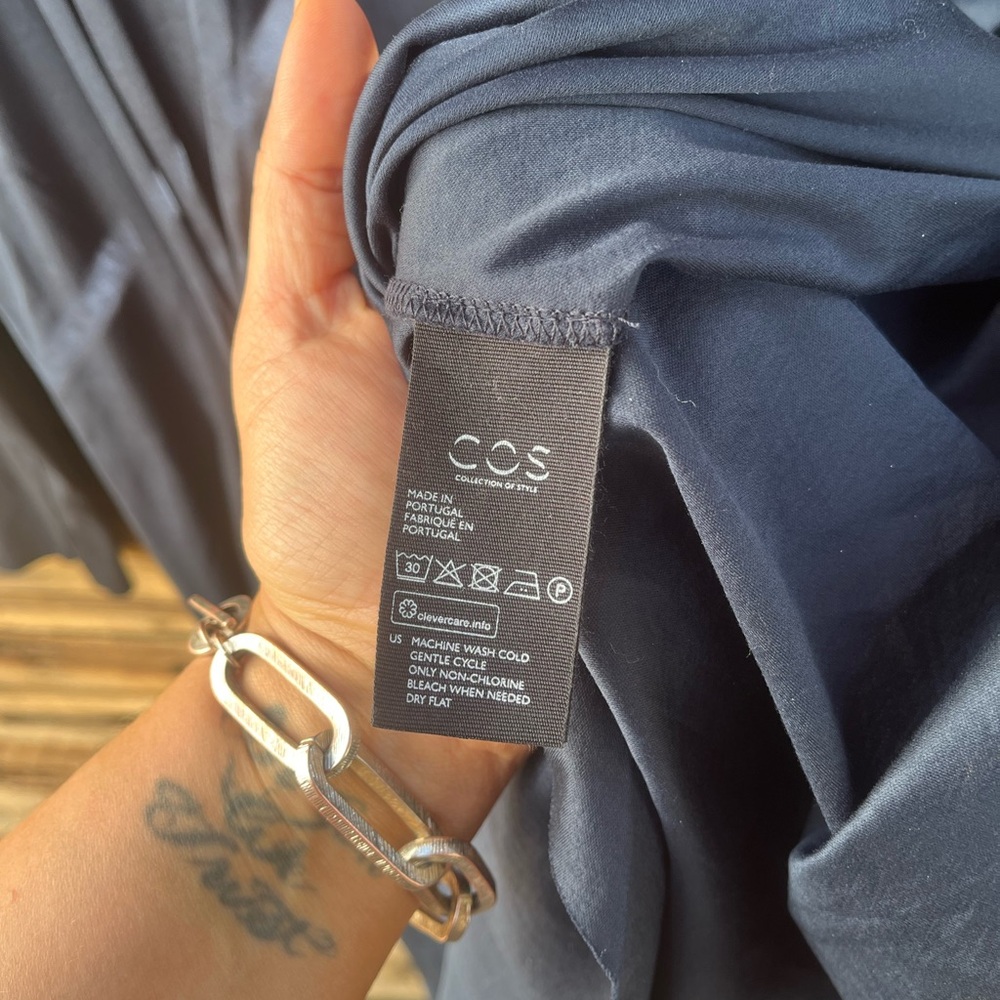 COS | Navy Crewneck Ruched Long Sleeve Dress L - Picture 5 of 7